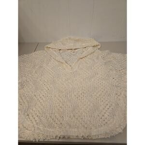 Crocheted Cropped Hoodie Sweater White Sz LG Acrylic/Wool Luxury Career Workwear